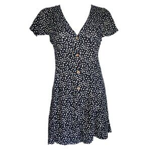 RIPCURL Black White Spotted Button Front Short Sleeve Dress Womens Size S Small